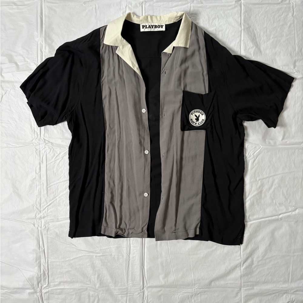 PLAYBOY Men's Black and Gray Panel Shirt